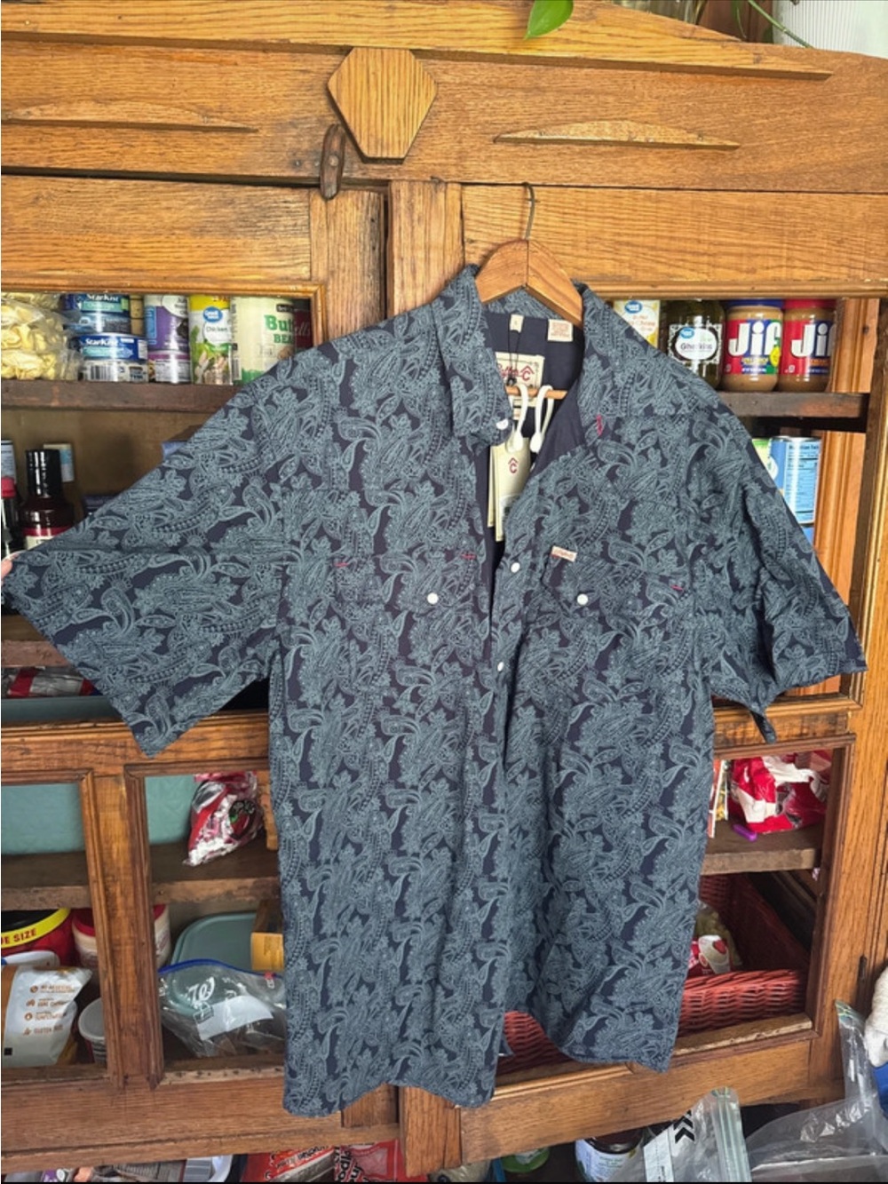Paisley-Print Short-Sleeve Button-Down Shirt - Navy